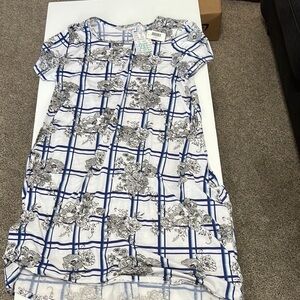LuLaRoe Kids Dress with Blue and White Floral Check Pattern